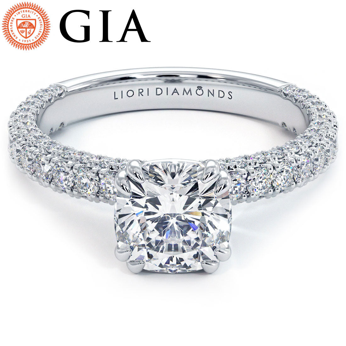 1.5 Carat Cushion Cut 3D Micropavé Shank