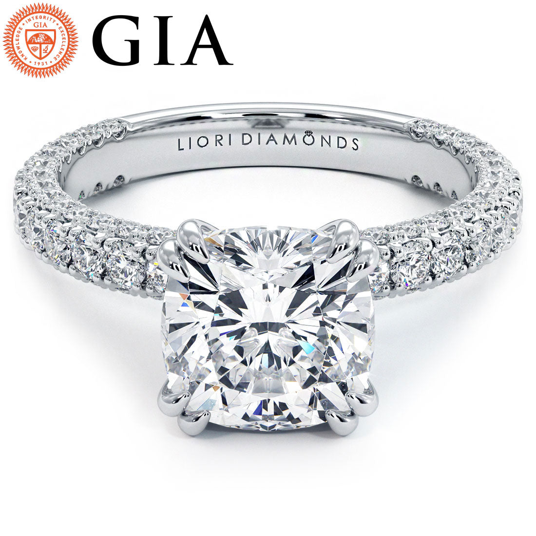 2 Carat Cushion Cut 3D Micropavé Shank