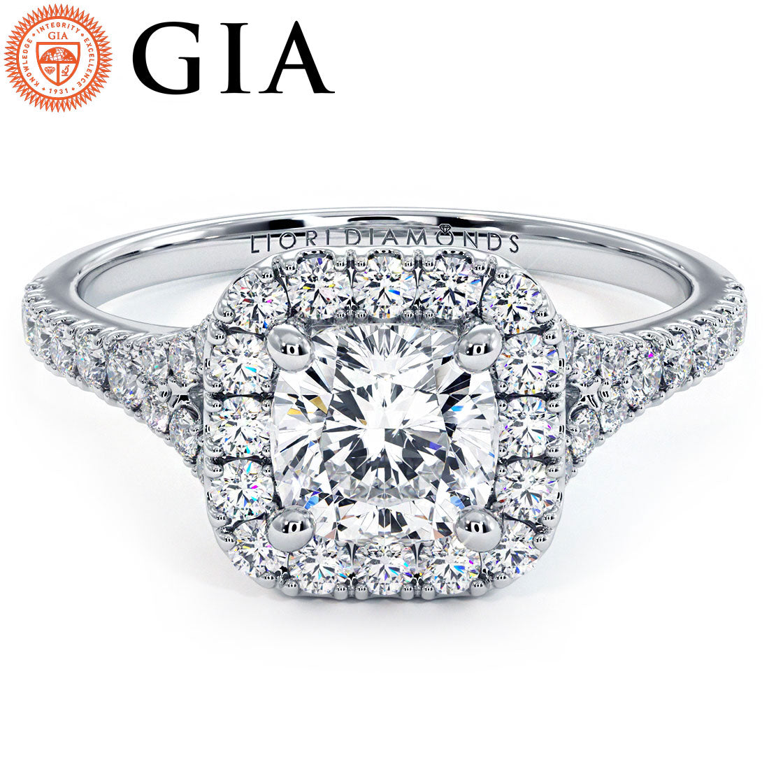 1 Carat Cushion Cut Halo Split Shank Micropavé