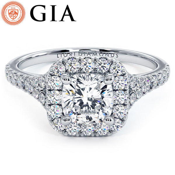 1 Carat Cushion Cut Halo Split Shank Micropavé