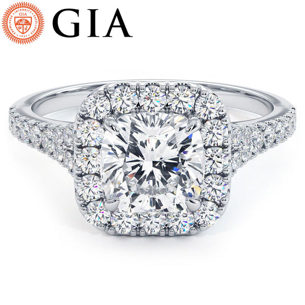 1.5 Carat Cushion Cut Halo Split Shank Micropavé