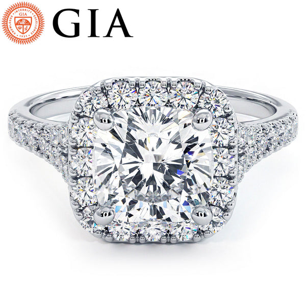 2 Carat Cushion Cut Halo Split Shank Micropavé
