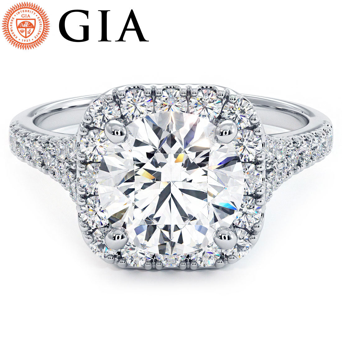 2 Carat Round Brilliant Halo Split Shank Micropavé