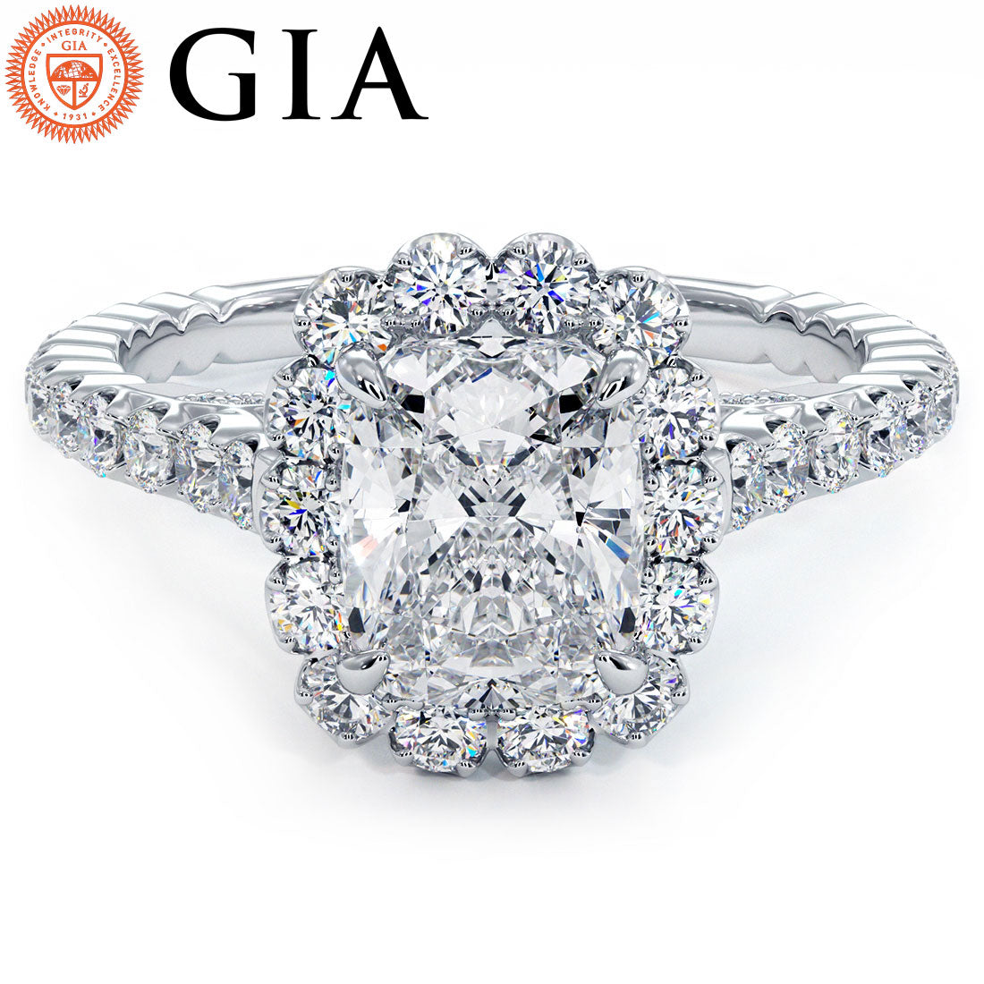 1.5 Carat Cushion Cut (Long) Beaded Prong Halo Milgrain Gallery