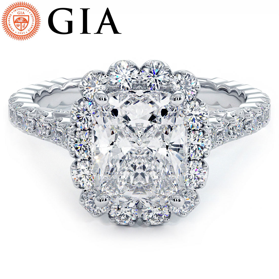 2 Carat Cushion Cut (Long) Beaded Prong Halo Milgrain Gallery