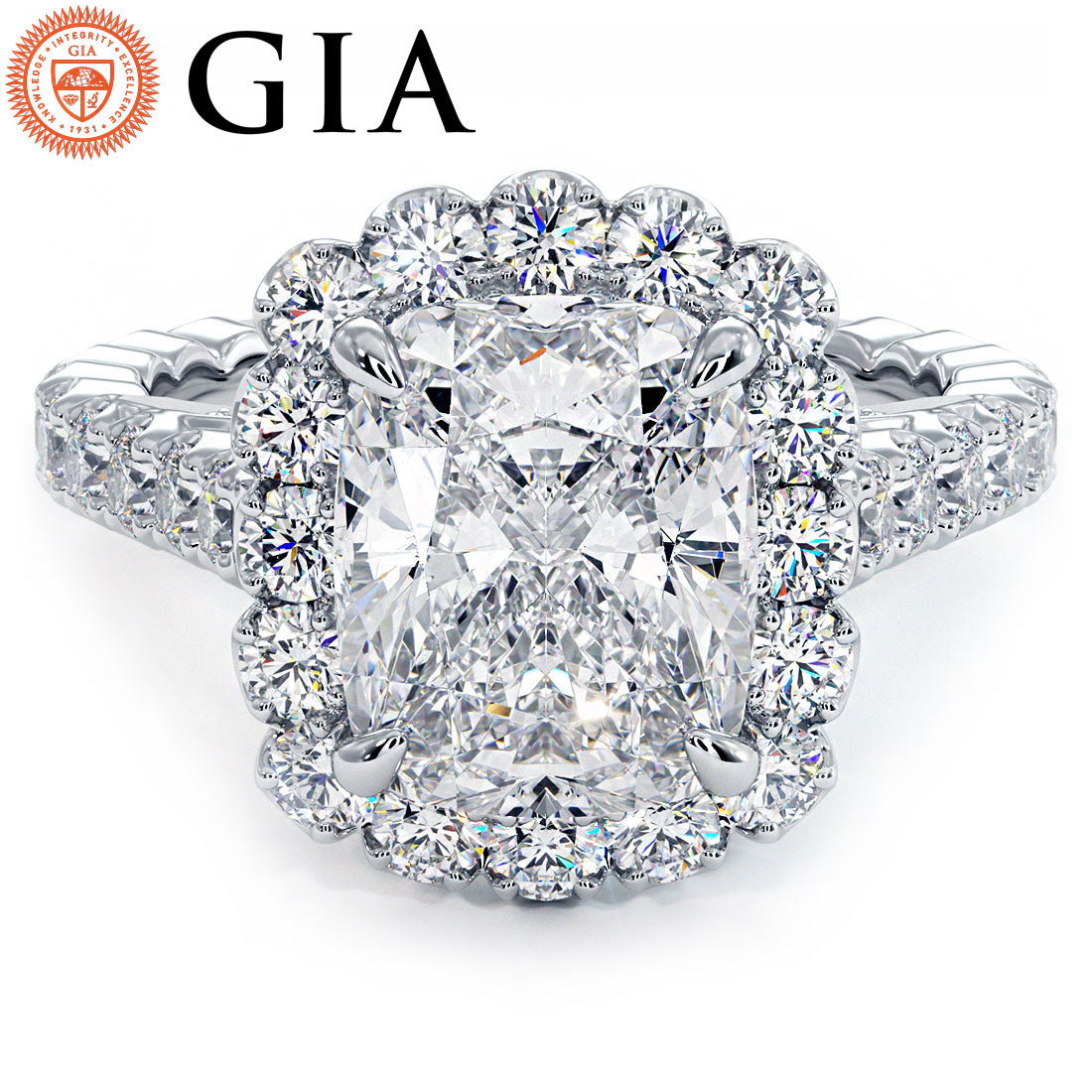 3 Carat Cushion Cut (Long) Beaded Prong Halo Milgrain Gallery