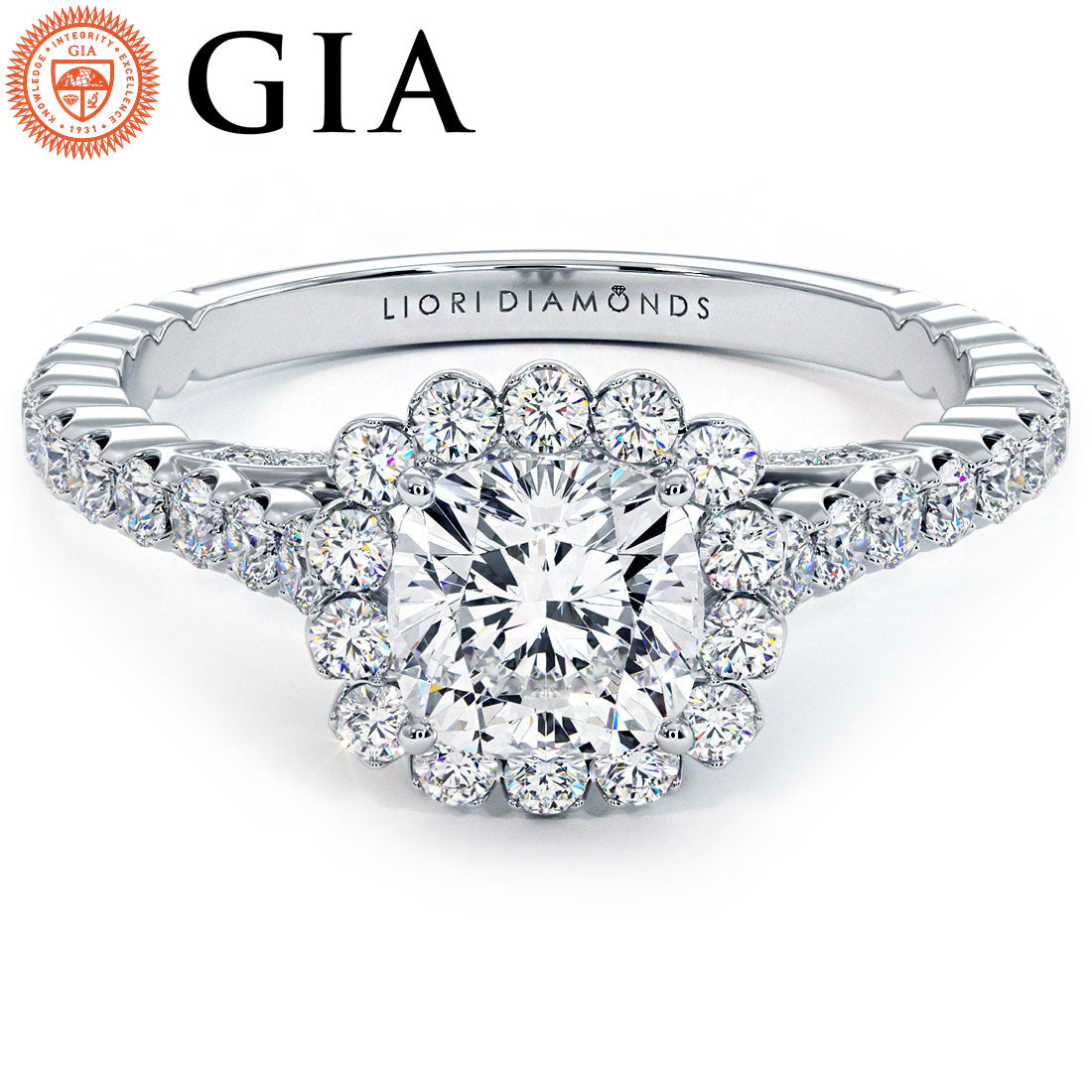 1 Carat Cushion Cut Beaded Prong Halo Milgrain Gallery