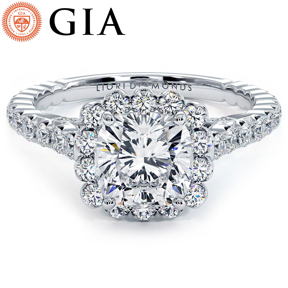 1.5 Carat Cushion Cut Beaded Prong Halo Milgrain Gallery