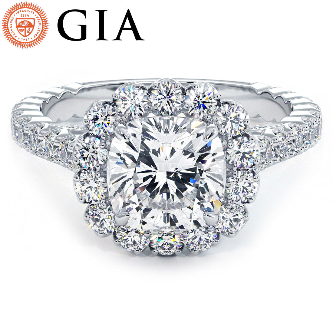 2 Carat Cushion Cut Beaded Prong Halo Gallery