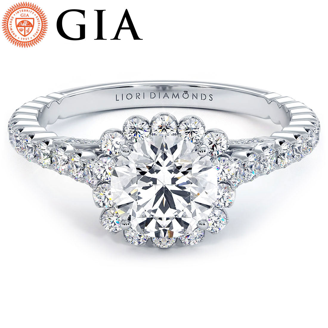 1 Carat Round Brilliant Beaded Prong Halo Milgrain Gallery