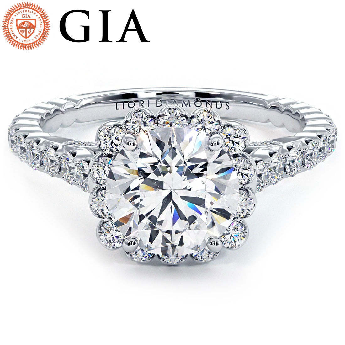 1.5 Carat Round Brilliant Beaded Prong Halo Milgrain Gallery