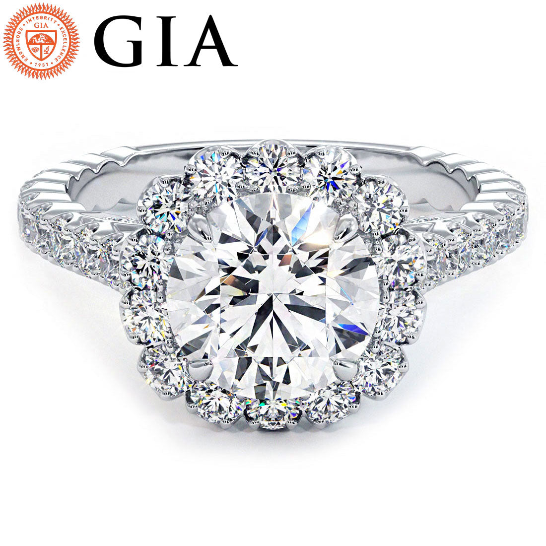 2 Carat Round Brilliant Beaded Prong Halo Milgrain Gallery