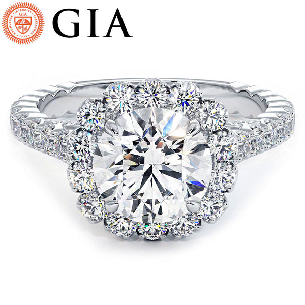 2 Carat Round Brilliant Beaded Prong Halo Milgrain Gallery