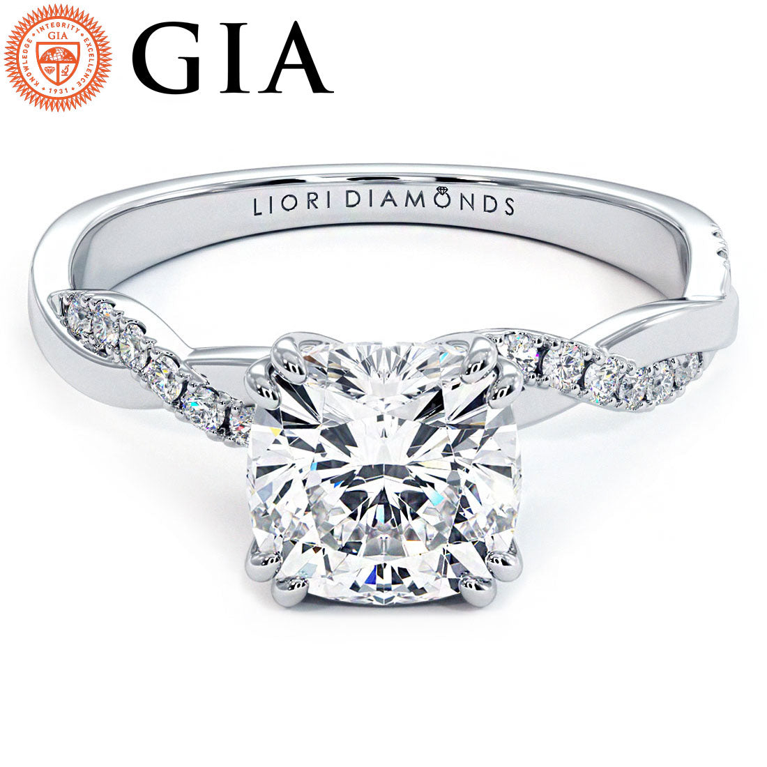 1.5 Carat Cushion Cut Petite Infinity Twist Micropavé