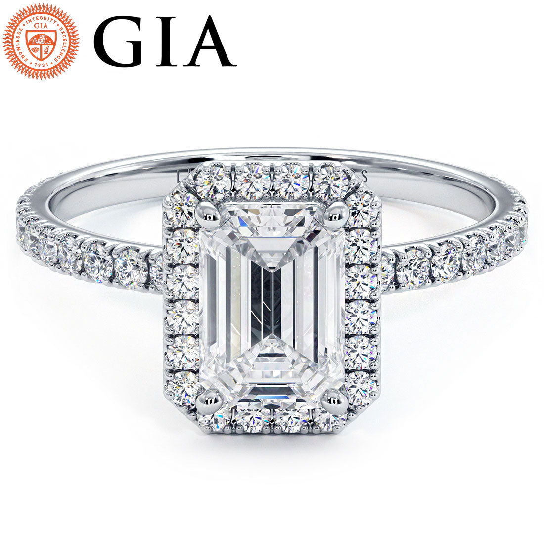 1 Carat Emerald Cut Petite Halo Micropavé