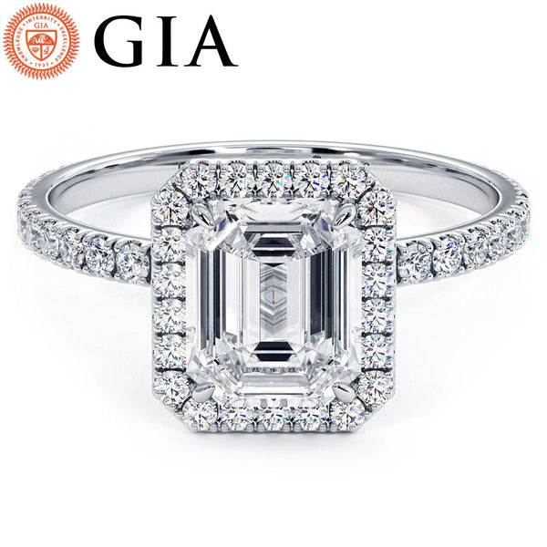 1.5 Carat Emerald Cut Petite Halo Micropavé