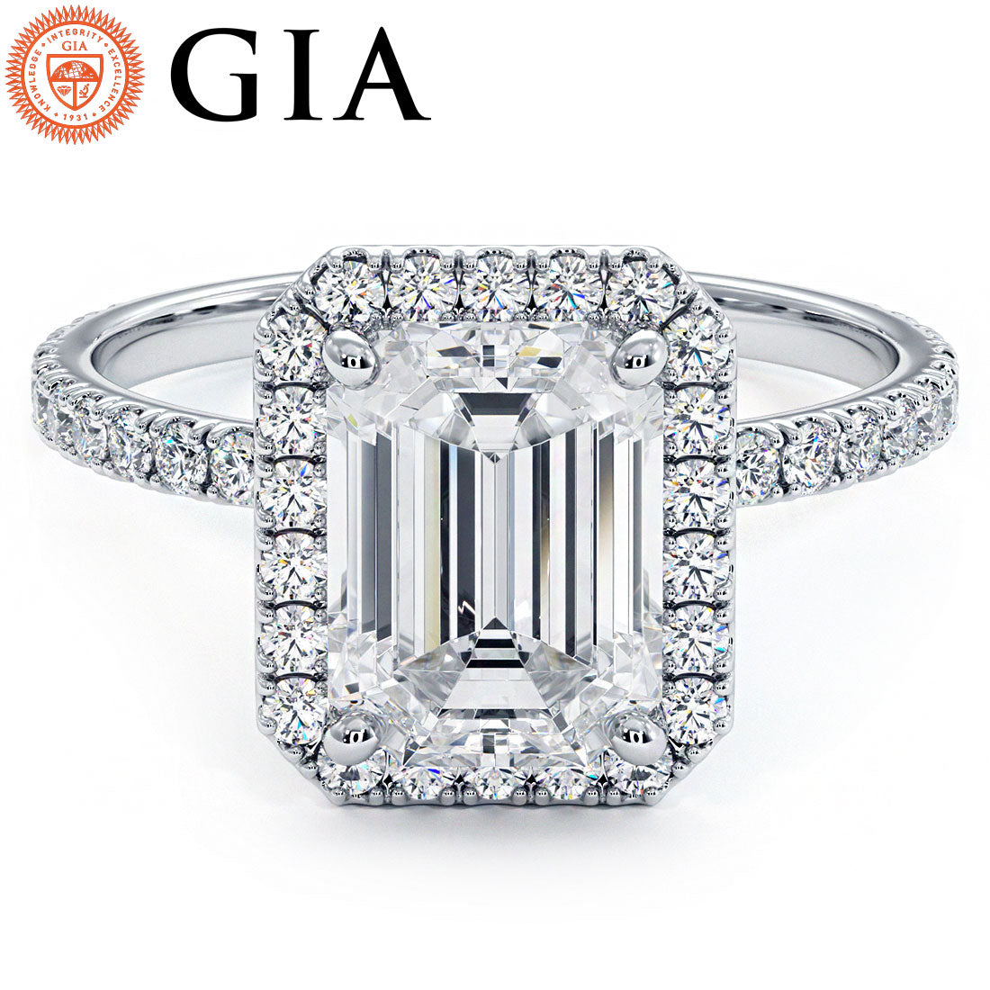 2 Carat Emerald Cut Petite Halo Micropavé