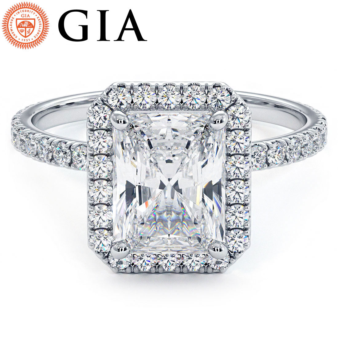 2 Carat Radiant Cut Petite Halo Micropavé