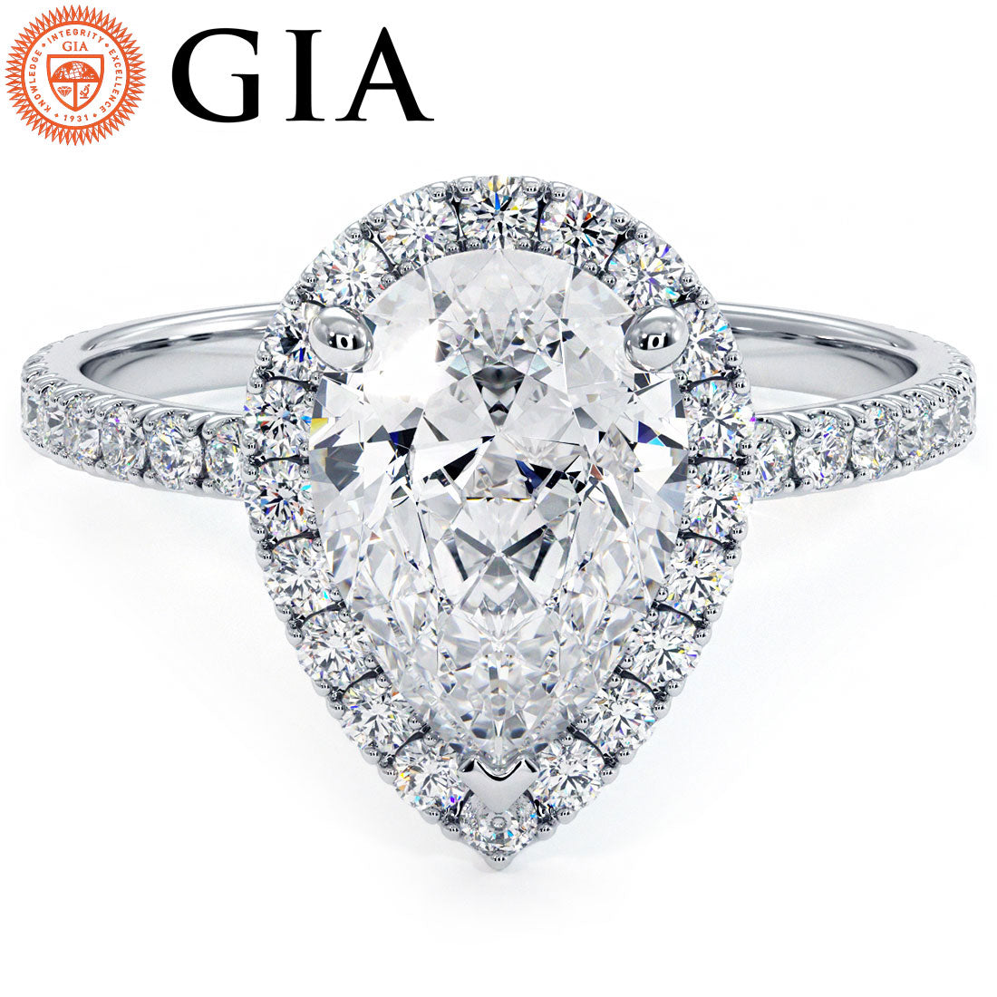 2 Carat Pear Shape Petite Halo Micropavé