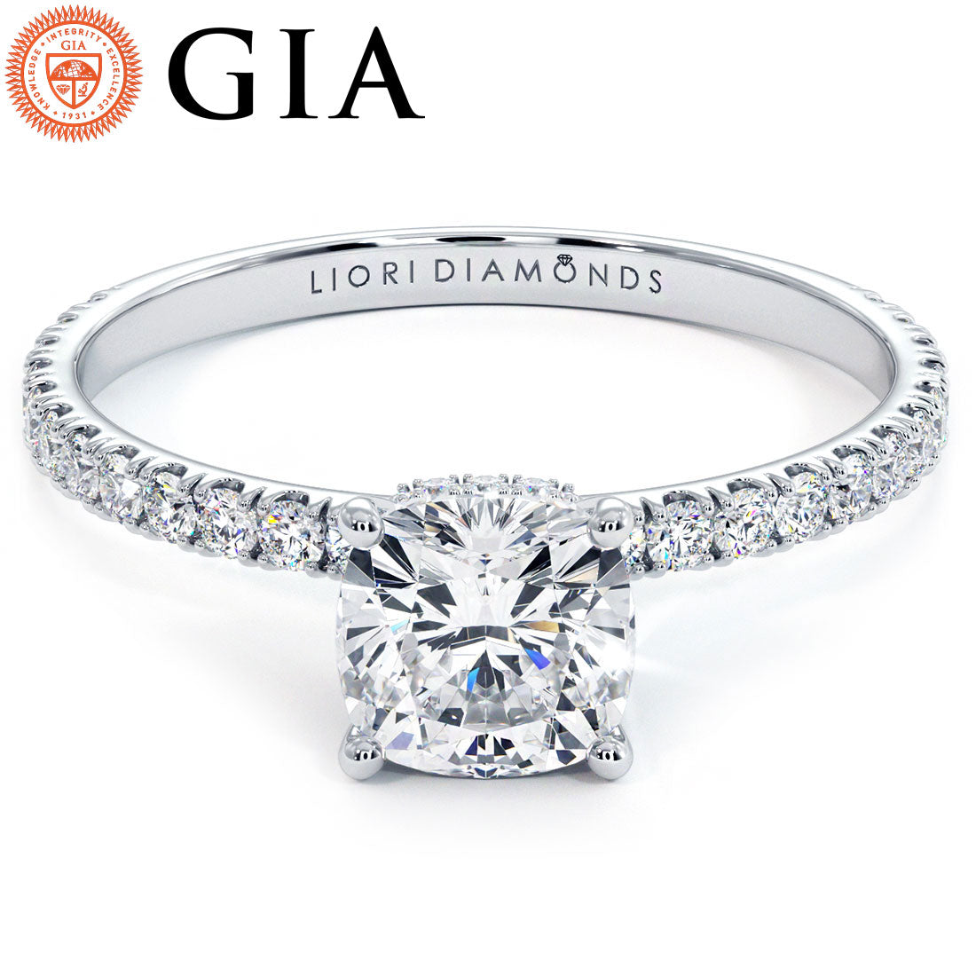 1 Carat Cushion Cut Under Halo Petite Micropavé