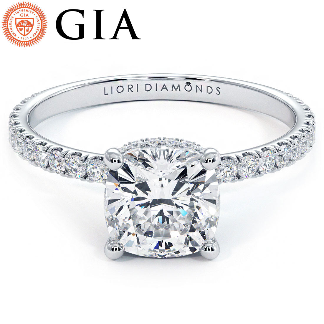 1.5 Carat Cushion Cut Under Halo Petite Micropavé