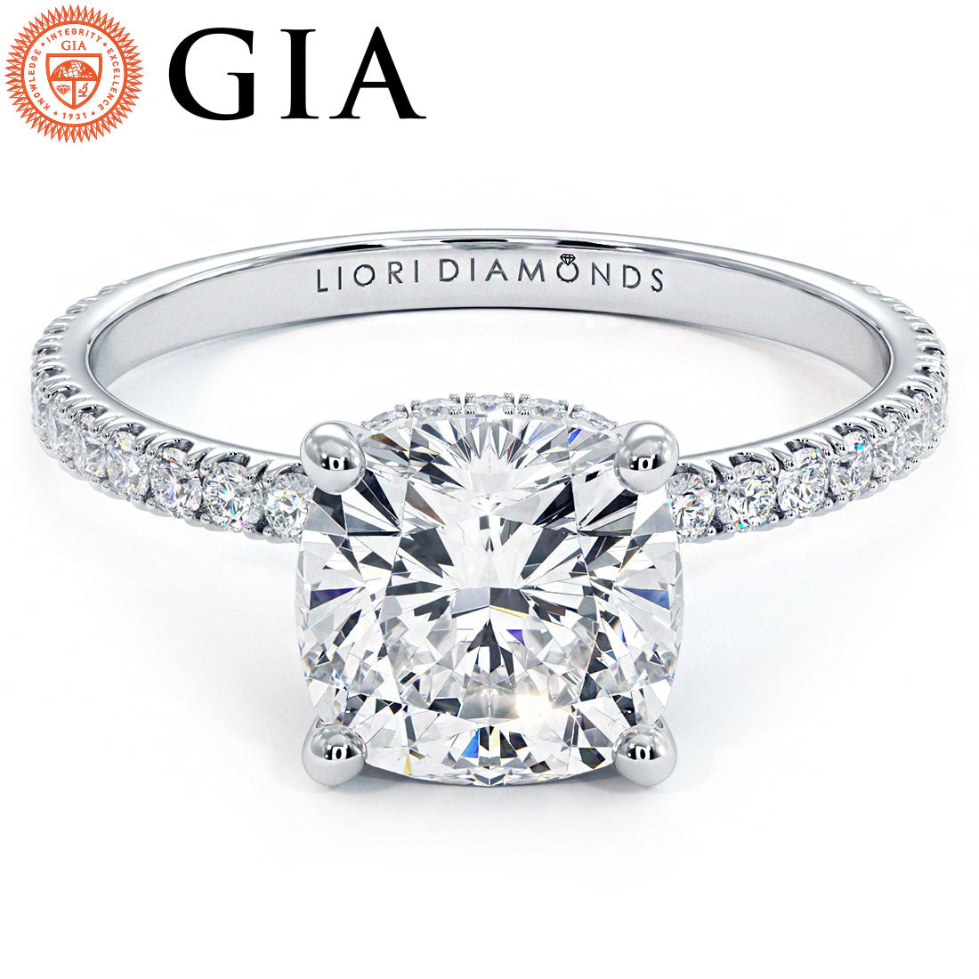 2 Carat Cushion Cut Under Halo Petite Micropavé