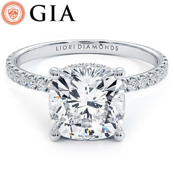 3 Carat Cushion Cut Under Halo Petite Micropavé