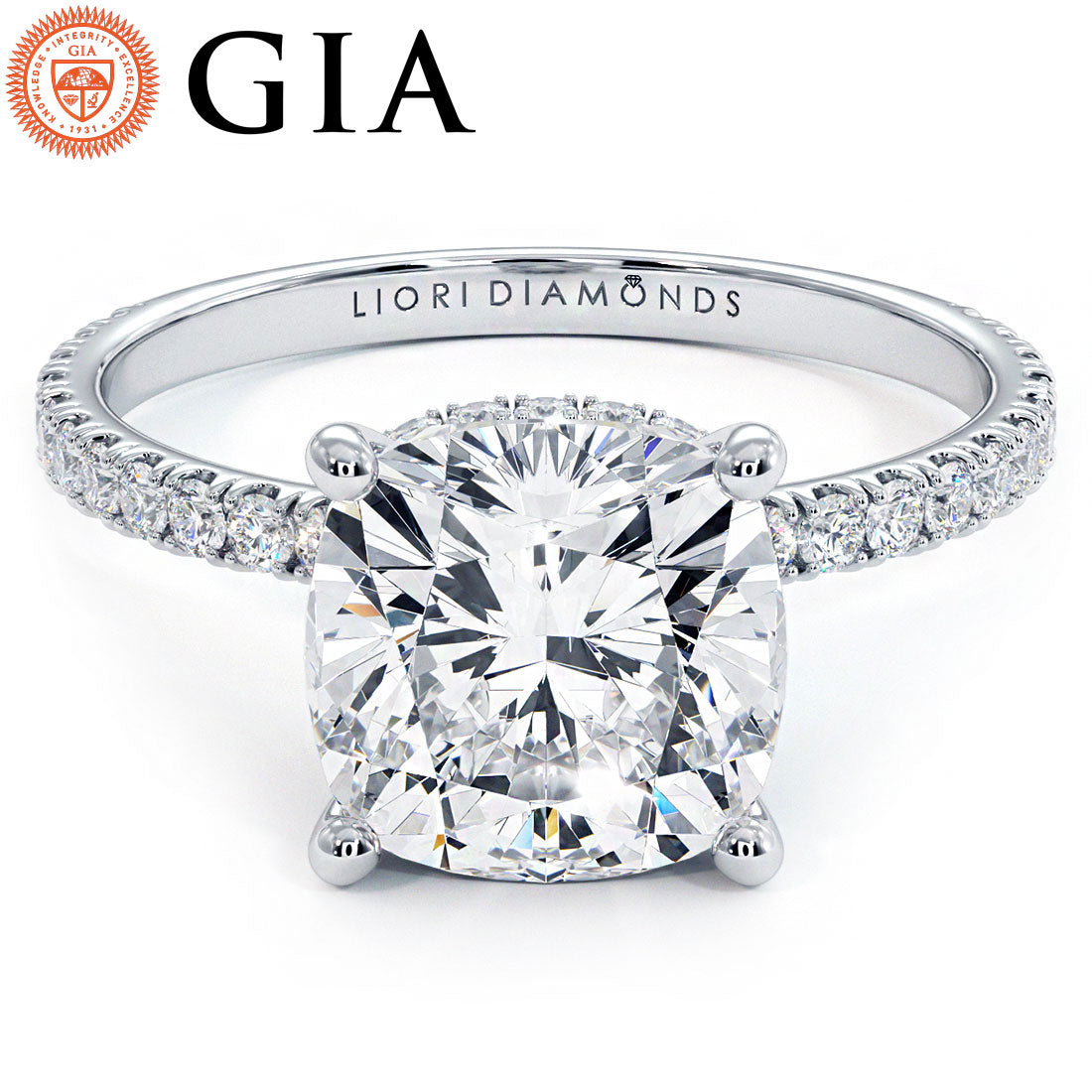 3 Carat Cushion Cut Under Halo Petite Micropavé