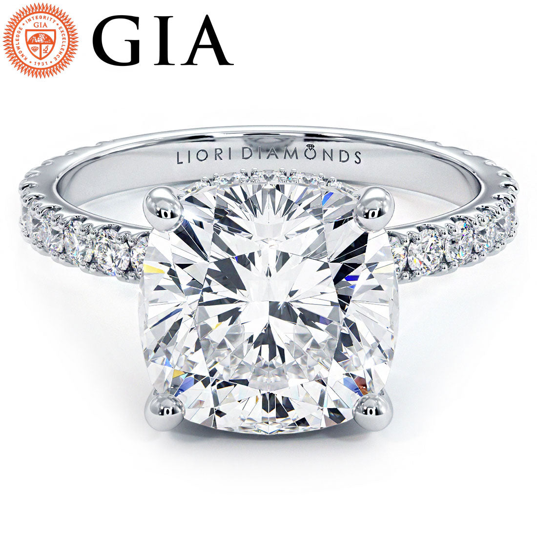 4 Carat Cushion Cut Under Halo Petite Micropavé