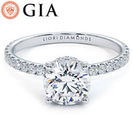 1.43ctw GIA Certified Round Brilliant Under Halo Petite Micropavé Lab Grown Diamond Engagement Ring set in Platinum