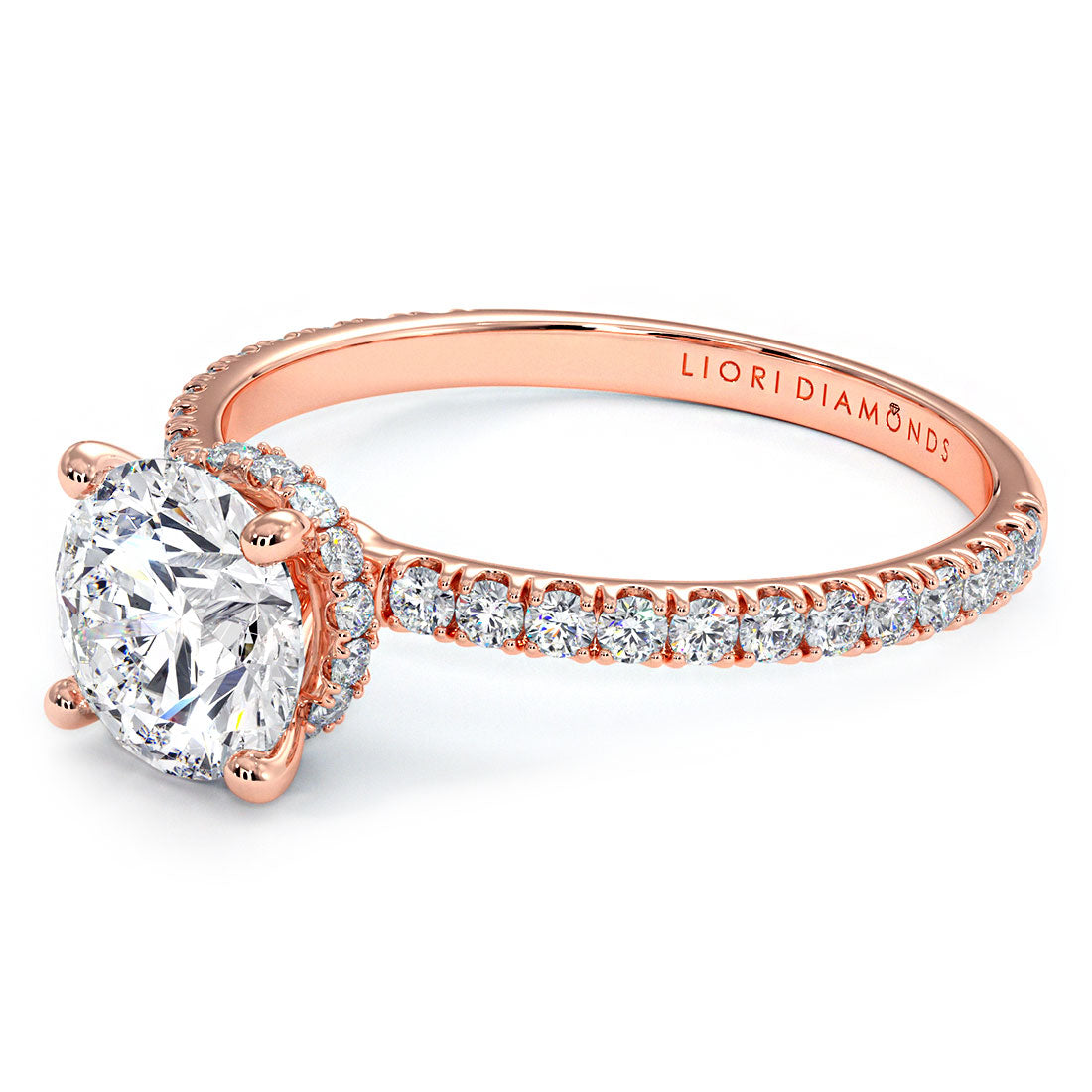 1.43ctw GIA Certified Round Brilliant Under Halo Petite Micropavé Lab Grown Diamond Engagement Ring set in 14k Rose Gold