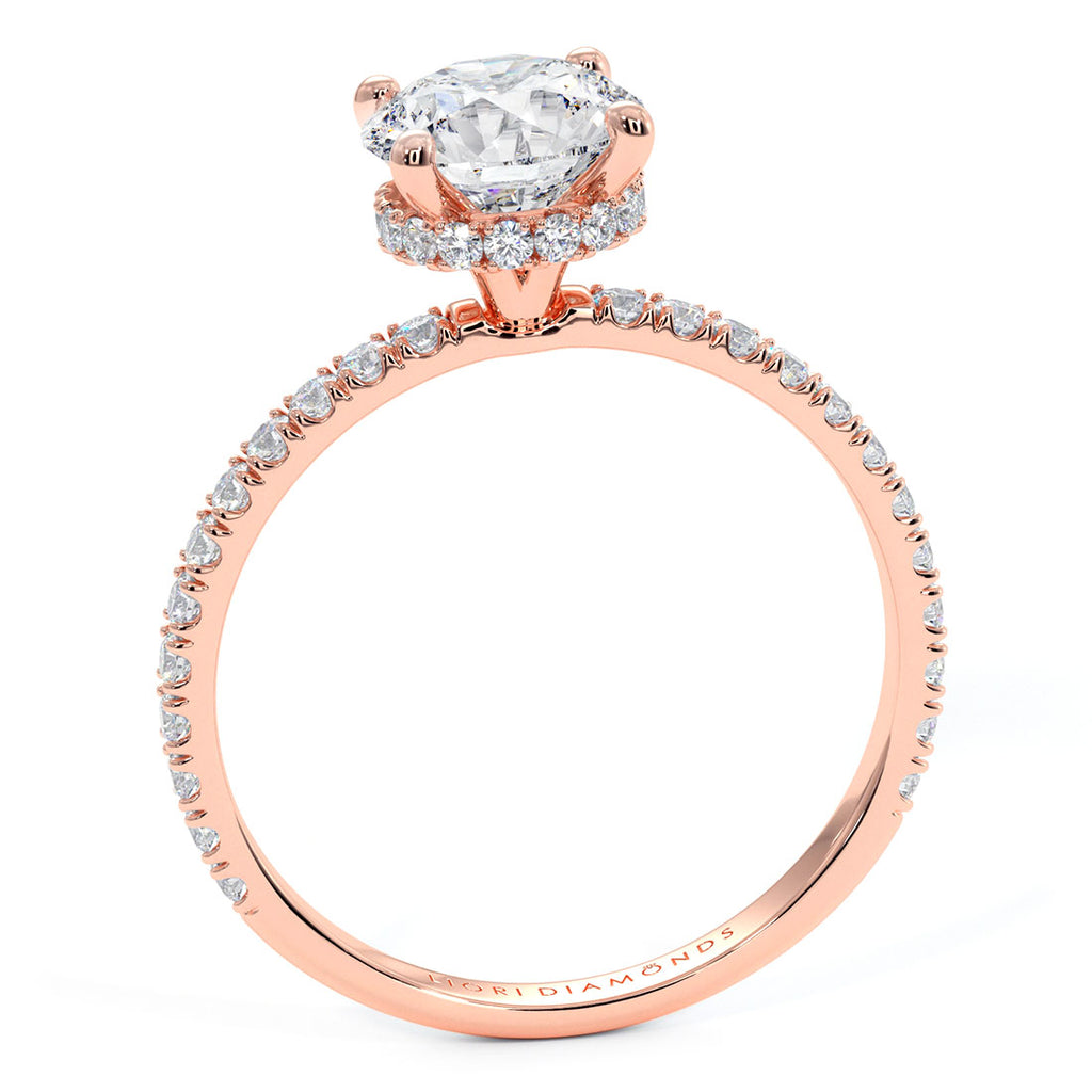1.43ctw GIA Certified Round Brilliant Under Halo Petite Micropavé Lab Grown Diamond Engagement Ring set in 14k Rose Gold