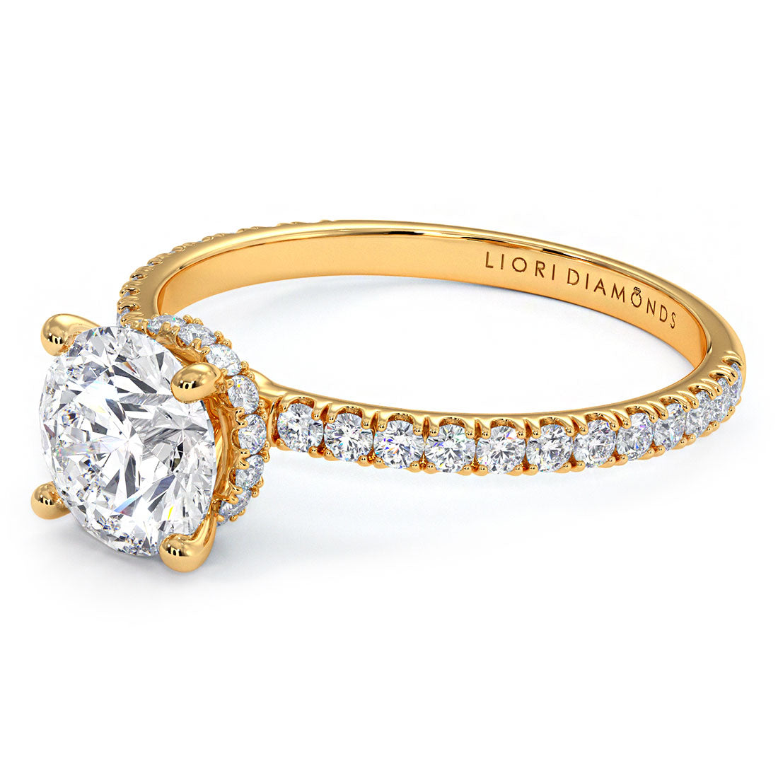 1.38ctw Round Brilliant Under Halo Petite Micropavé Lab Grown Diamond Engagement Ring 14k Yellow Gold