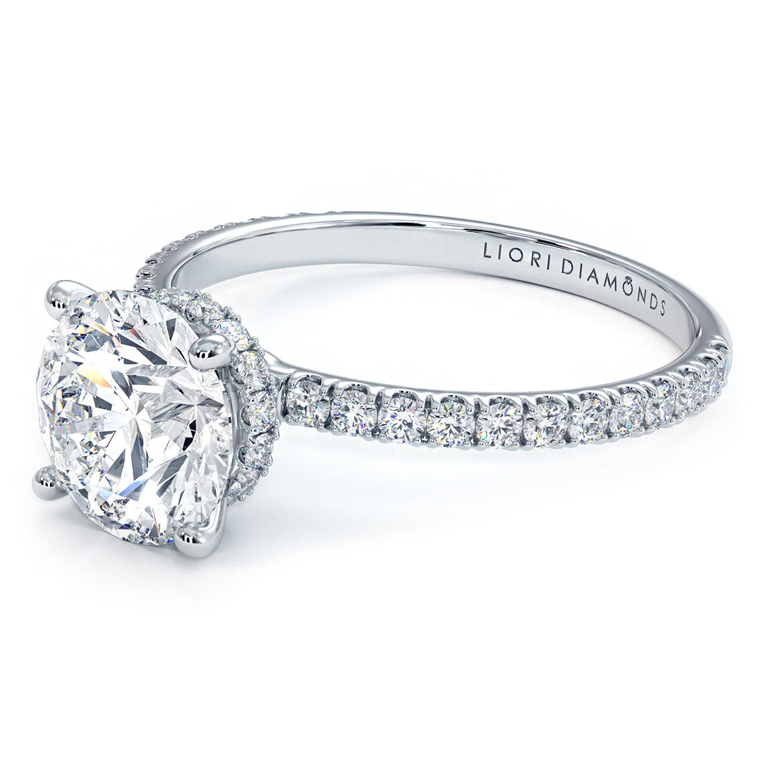 1.97ctw D-VVS1 GIA Certified Round Brilliant Under Halo Petite Micropavé Lab Grown Diamond Engagement Ring set in 14k White Gold
