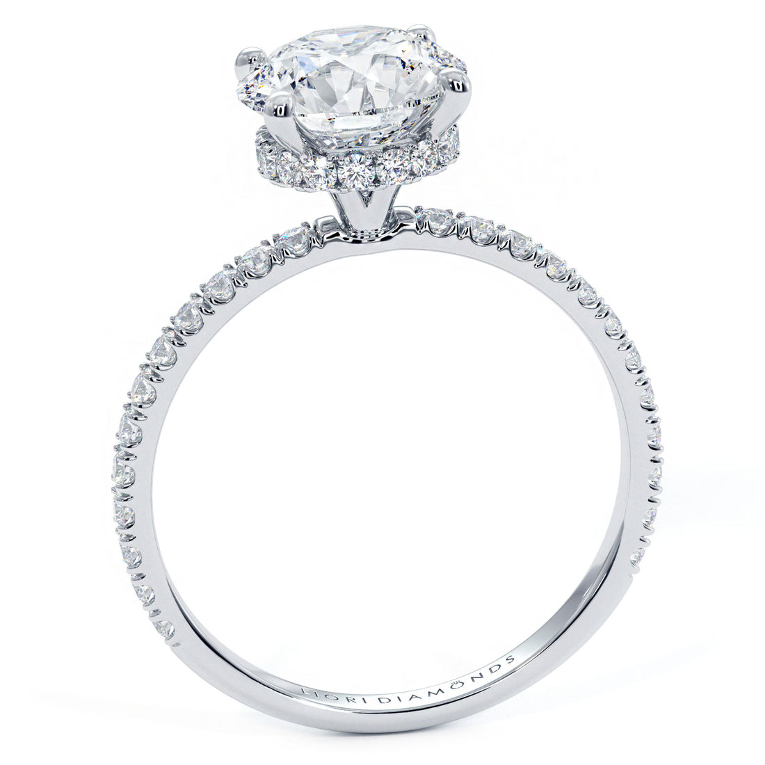 2.02ctw D-VVS2 GIA Certified Round Brilliant Under Halo Petite Micropavé Lab Grown Diamond Engagement Ring set in 14k White Gold