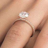 1.97ctw D-VVS1 GIA Certified Round Brilliant Under Halo Petite Micropavé Lab Grown Diamond Engagement Ring set in 14k Rose Gold