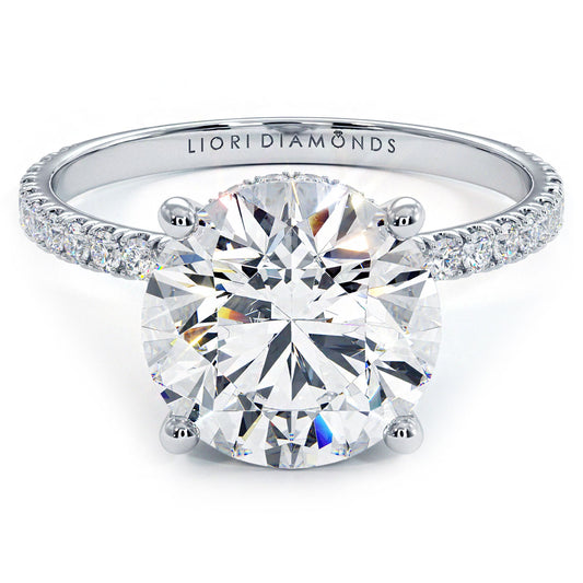 3.60ctw Round Brilliant Under Halo Petite Micropavé Lab Grown Diamond Engagement Ring set in 14k White Gold