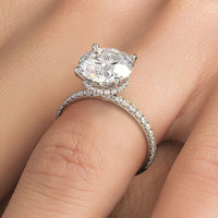 3.74ctw GIA Certified Round Brilliant Under Halo Petite Micropavé Lab Grown Diamond Engagement Ring set in 14k Platinum