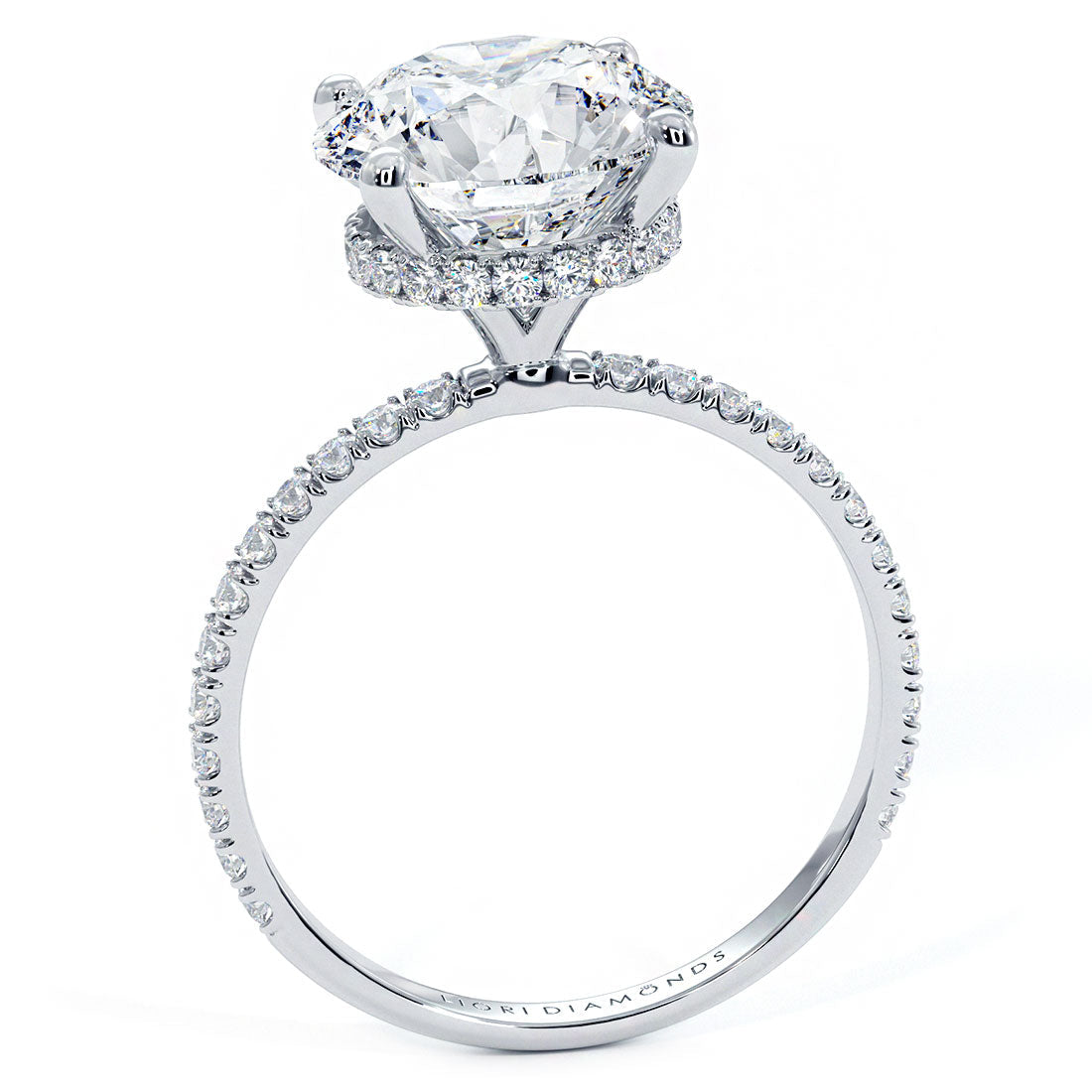 3.74ctw GIA Certified Round Brilliant Under Halo Petite Micropavé Lab Grown Diamond Engagement Ring set in 14k Platinum