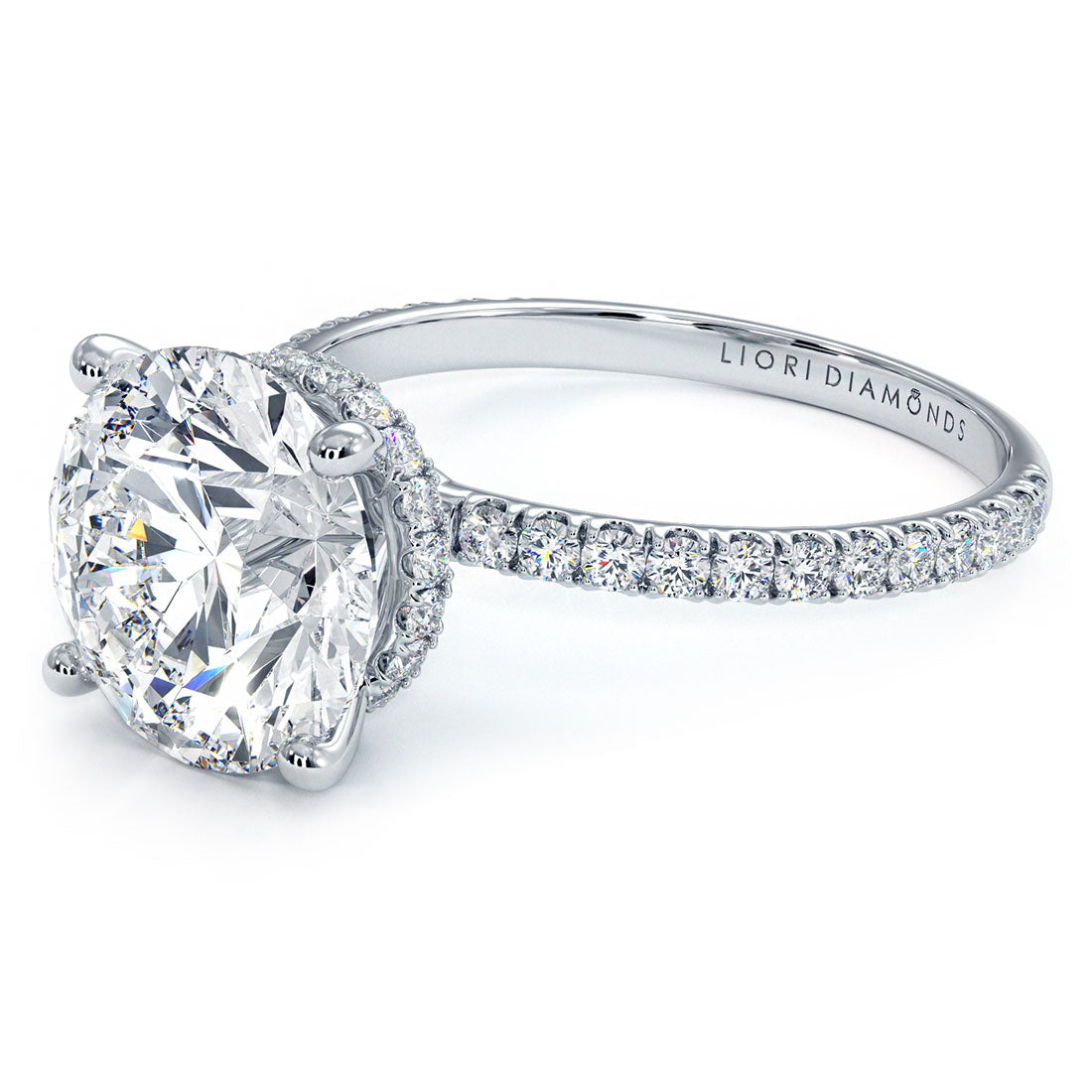 3.60ctw Round Brilliant Under Halo Petite Micropavé Lab Grown Diamond Engagement Ring set in 14k White Gold