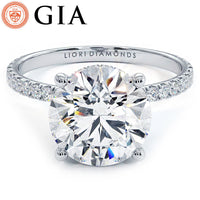 3.74ctw GIA Certified Round Brilliant Under Halo Petite Micropavé Lab Grown Diamond Engagement Ring set in 14k Platinum