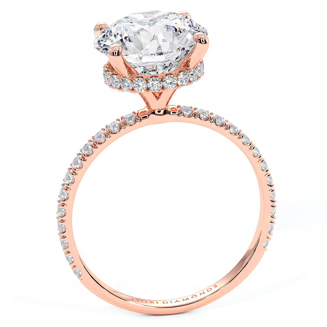 3.60ctw Round Brilliant Under Halo Petite Micropavé Lab Grown Diamond Engagement Ring set in 14k Rose Gold