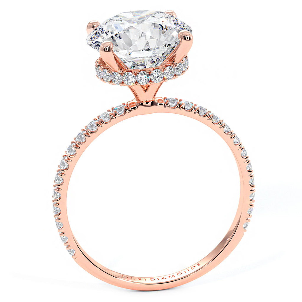 3.61ctw GIA Certified Round Brilliant Under Halo Petite Micropavé Lab Grown Diamond Engagement Ring set in 14k Rose Gold