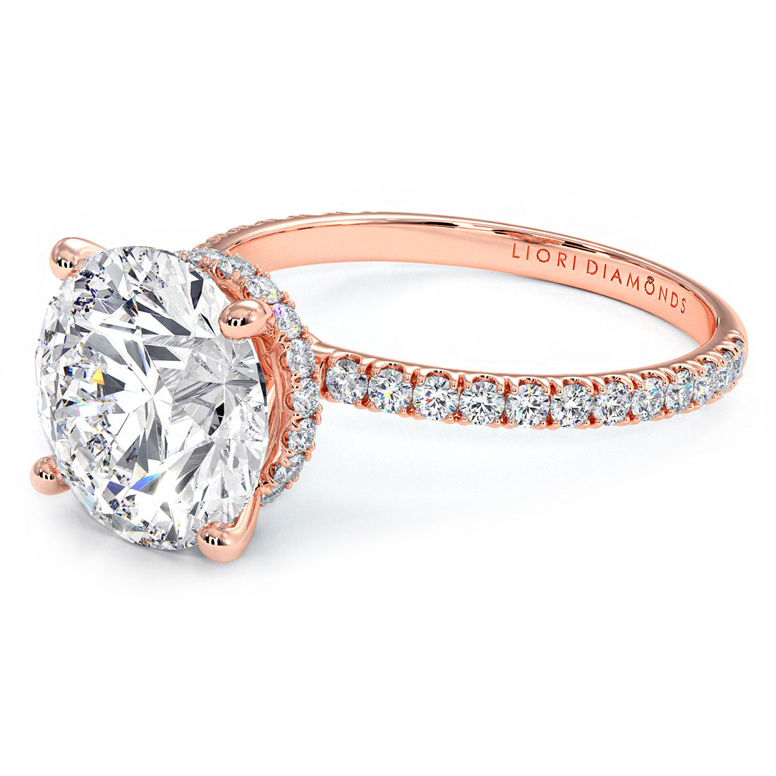 3.60ctw Round Brilliant Under Halo Petite Micropavé Lab Grown Diamond Engagement Ring set in 14k Rose Gold