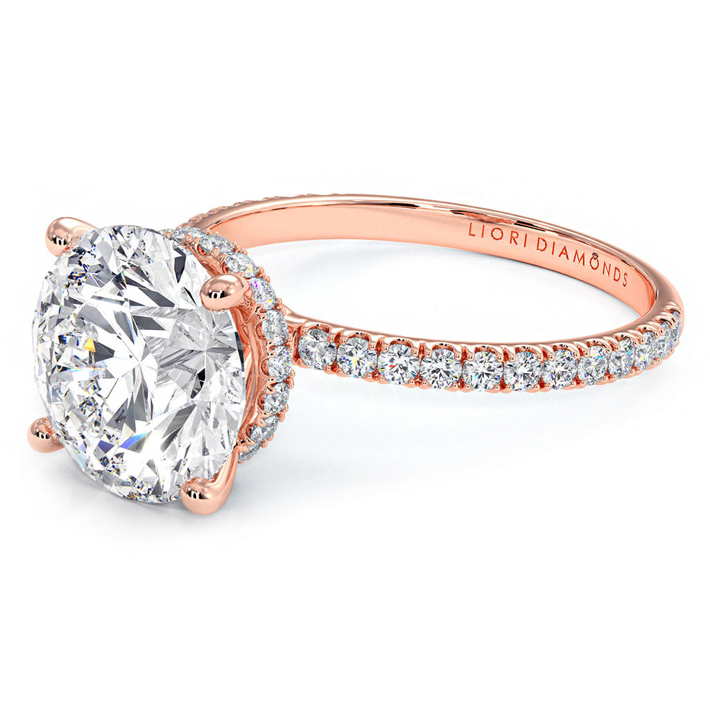 3.60ctw Round Brilliant Under Halo Petite Micropavé Lab Grown Diamond Engagement Ring set in 14k Rose Gold