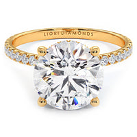 3.60ctw Round Brilliant Under Halo Petite Micropavé Lab Grown Diamond Engagement Ring set in 14k Yellow Gold