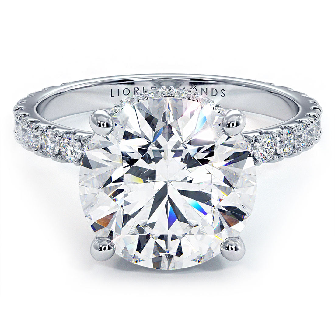 4.70ctw Round Brilliant Under Halo Petite Micropavé Lab Grown Diamond Engagement Ring set in 14k White Gold