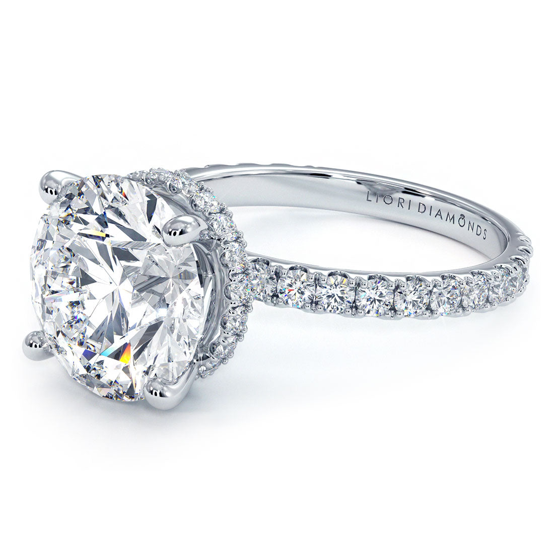 4.70ctw Round Brilliant Under Halo Petite Micropavé Lab Grown Diamond Engagement Ring set in Platinum