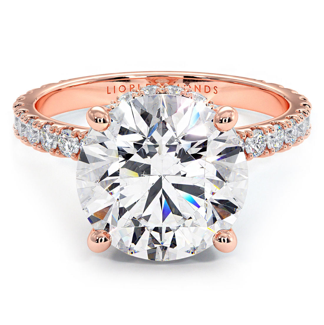 4.70ctw Round Brilliant Under Halo Petite Micropavé Lab Grown Diamond Engagement Ring set in 14k Rose Gold