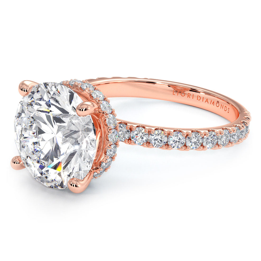 4.70ctw Round Brilliant Under Halo Petite Micropavé Lab Grown Diamond Engagement Ring set in 14k Rose Gold